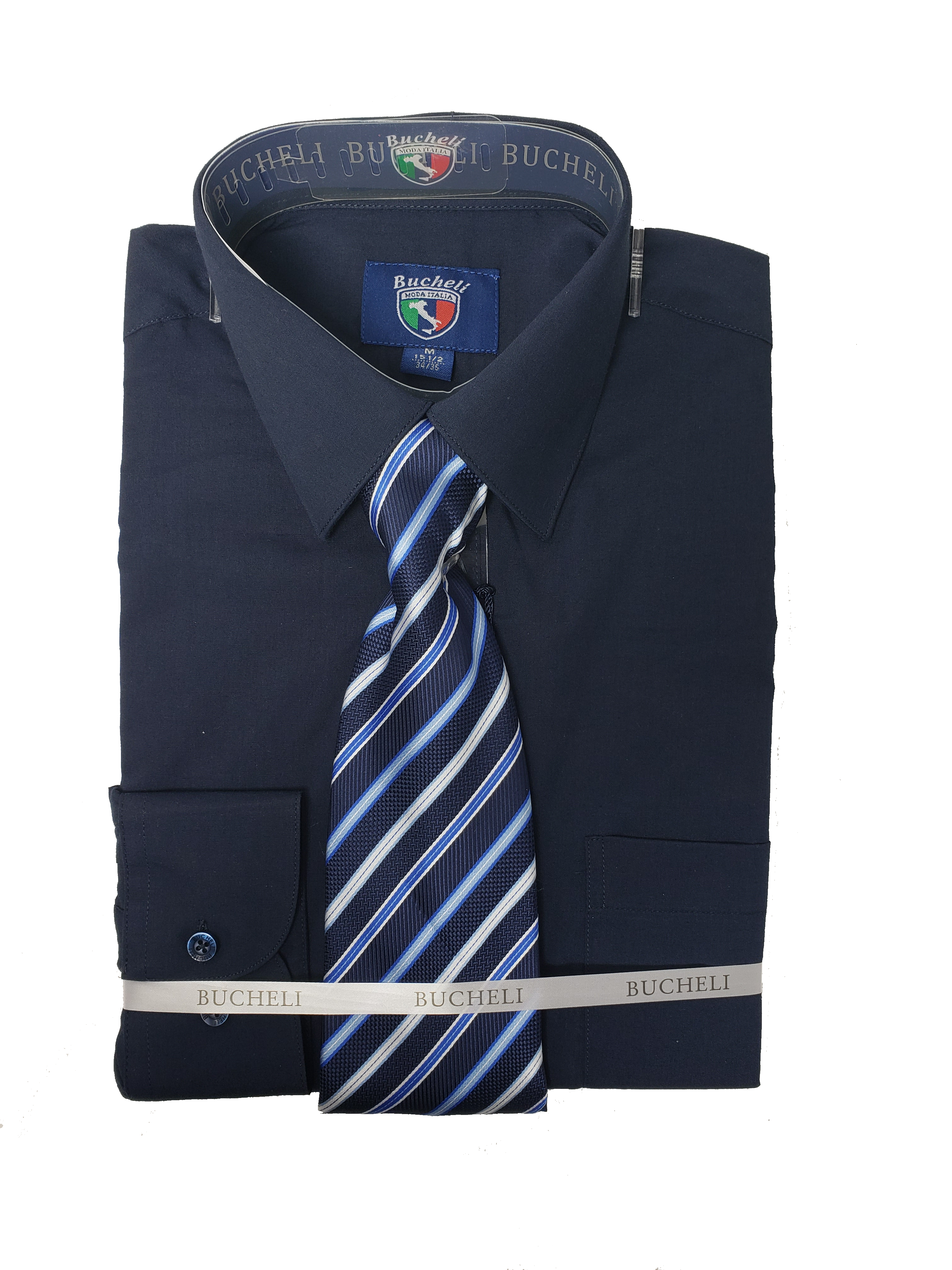 Men's 2-Piece Dress Shirt With Tie Set - Navy Blue