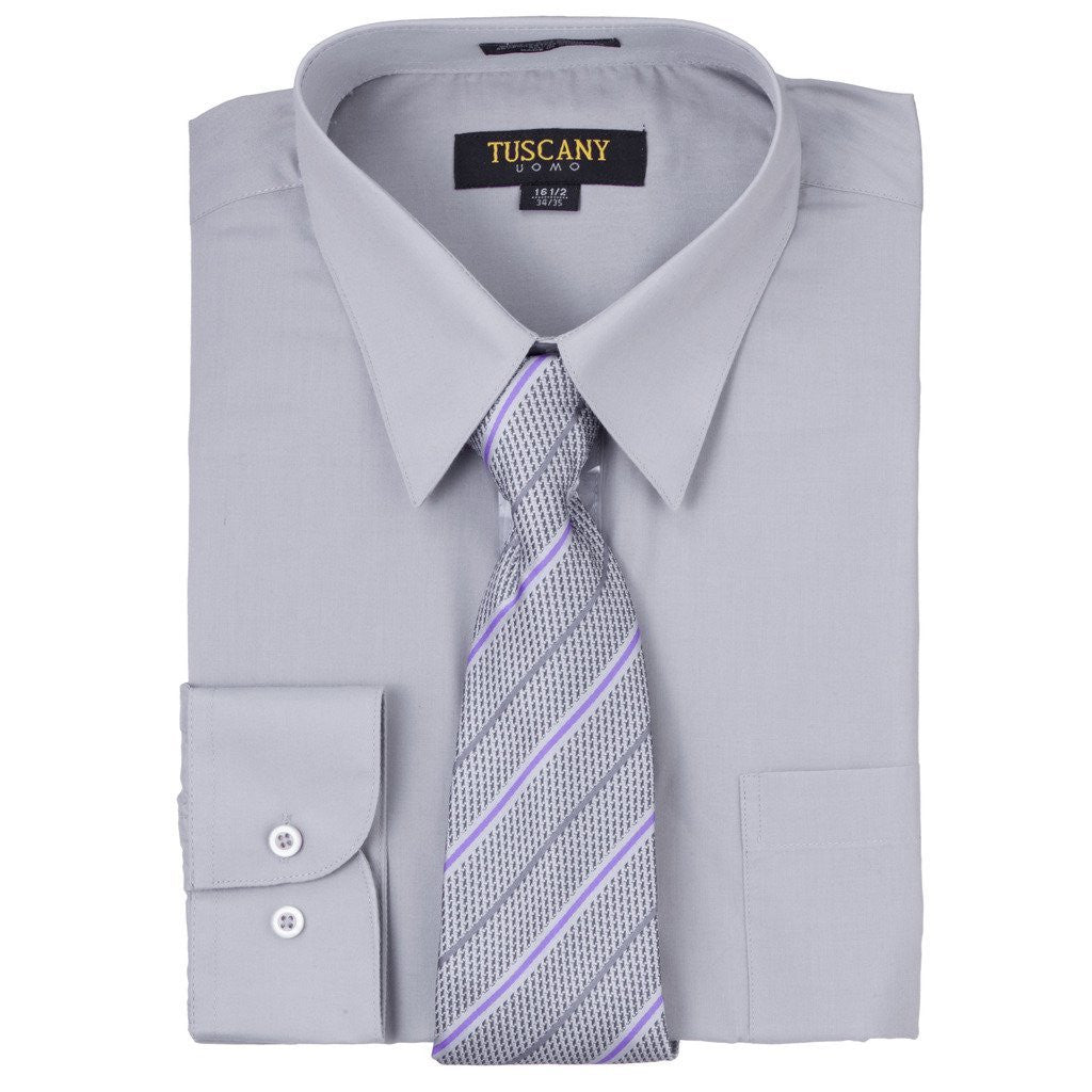 Men's 2-Piece Dress Shirt With Tie Set - TC102 GREY - BucheliUSA