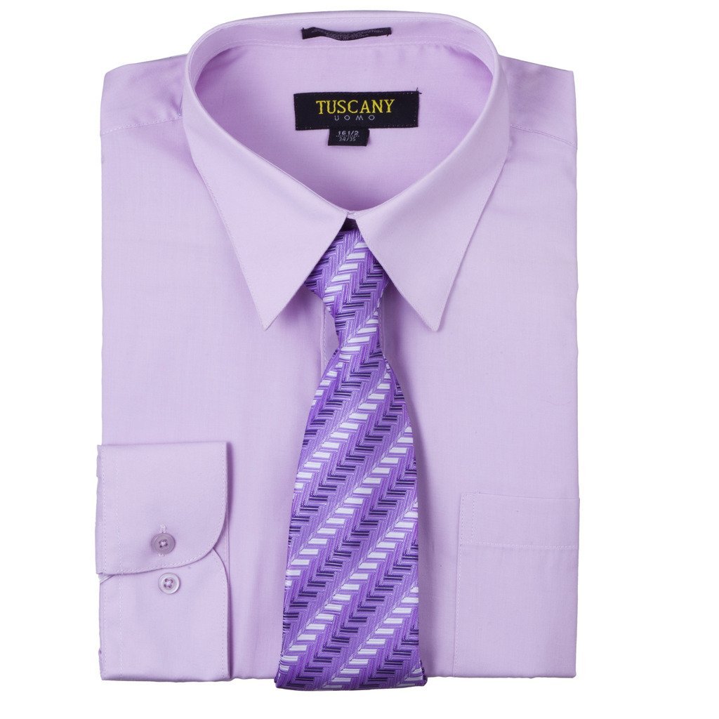 Men's 2-Piece Dress Shirt With Tie Set - TC102 LILAC - BucheliUSA