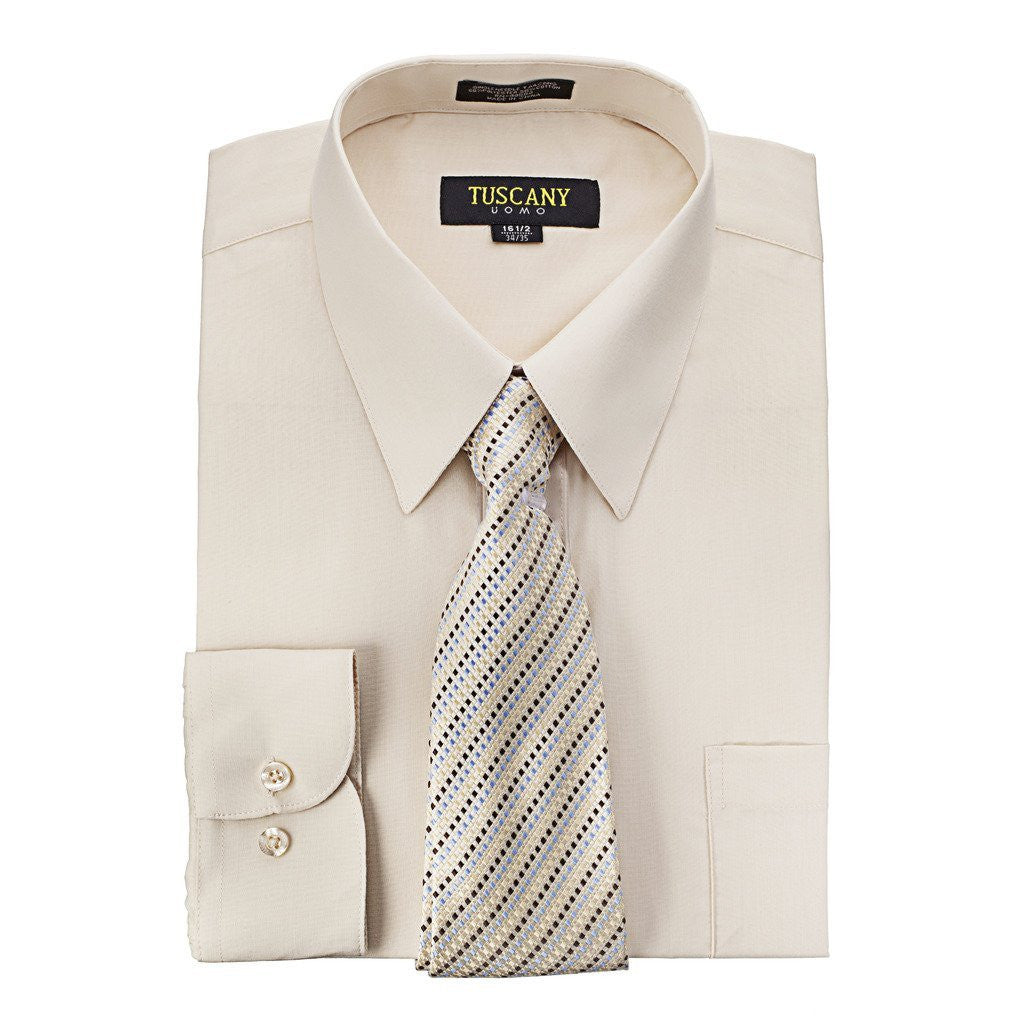 Men's 2-Piece Dress Shirt With Tie Set - TC102 TAN - BucheliUSA
