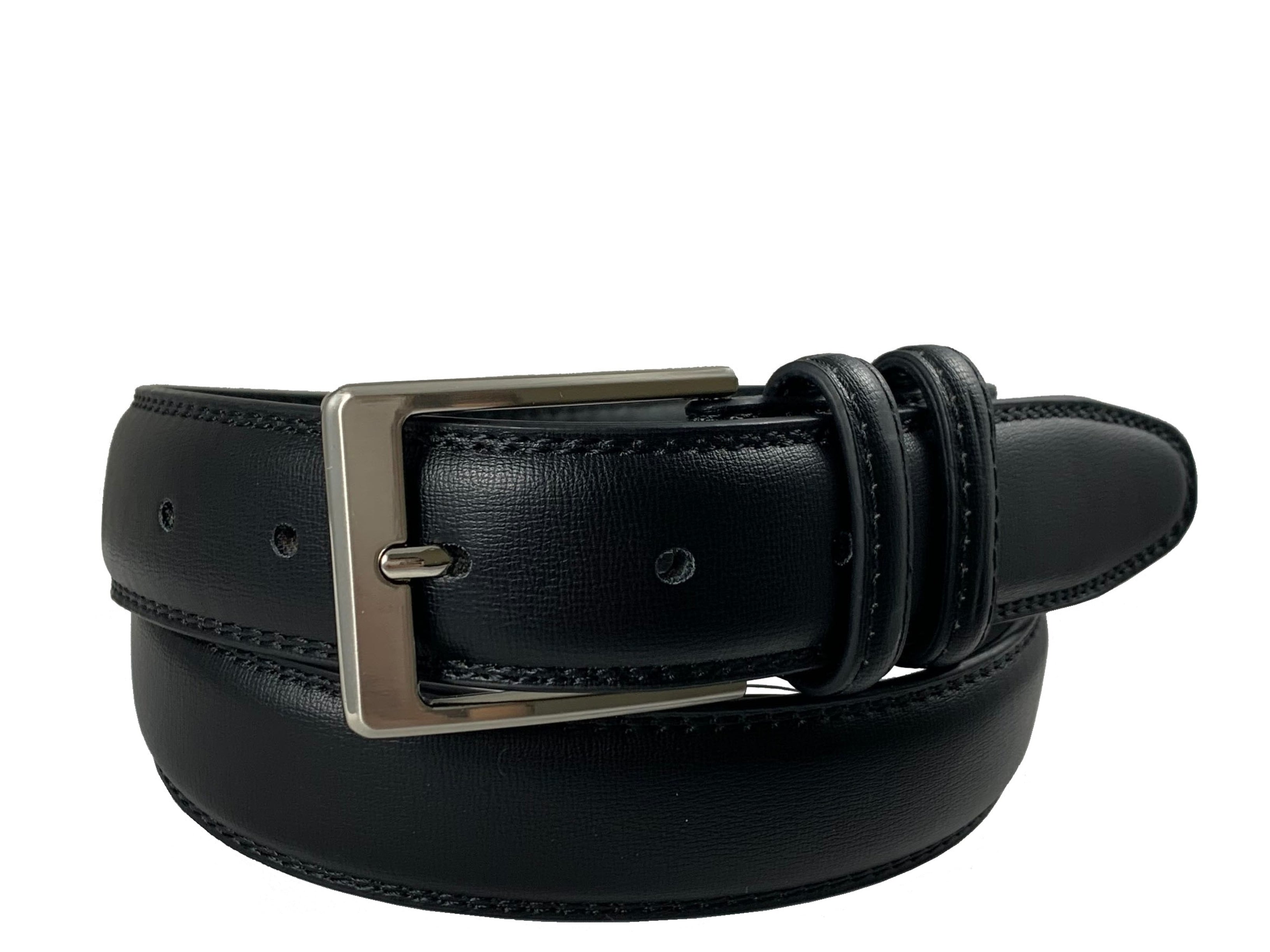 Men's Genuine Leather Dress Belt w/ Stainless Steel Buckle - UB3508 - Black