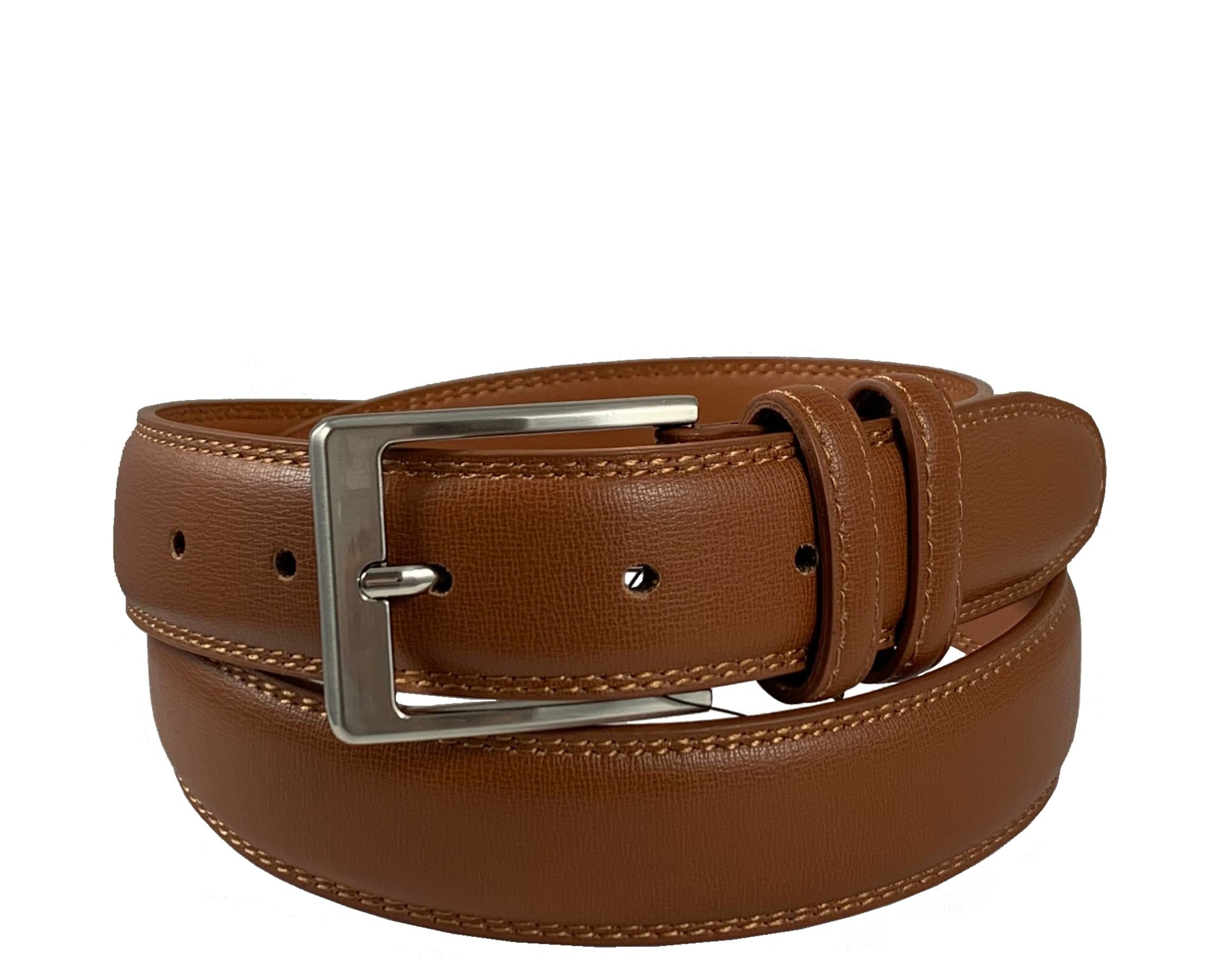 Men's Genuine Leather Dress Belt w/ Stainless Steel Buckle - UB3508 -Brown