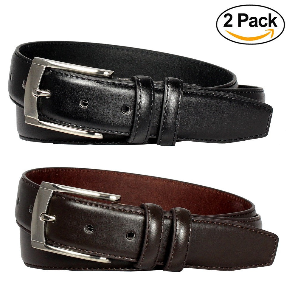 2-Pack Men’s Black & Brown Leather Dress Belts - A3501/2 - BucheliUSA