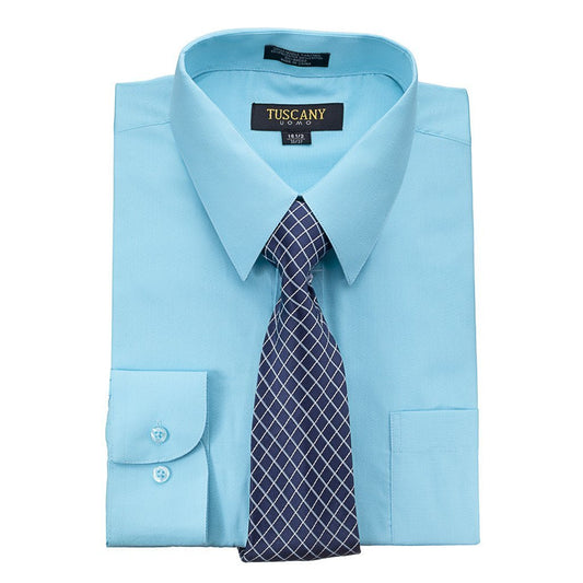 Men's 2-Piece Dress Shirt With Tie Set - TC102 AQUA - BucheliUSA