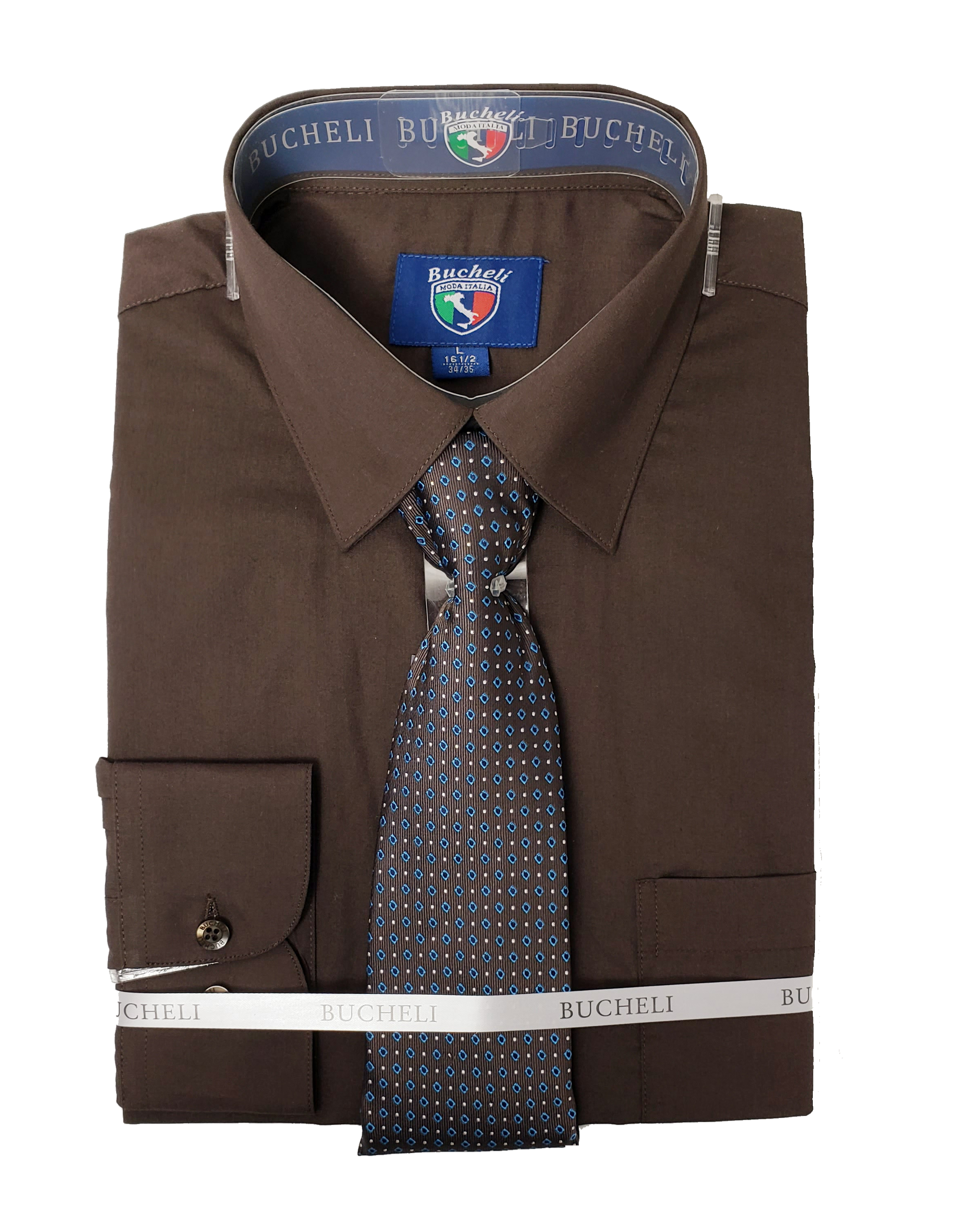 Men's 2-Piece Dress Shirt With Tie Set - Brown