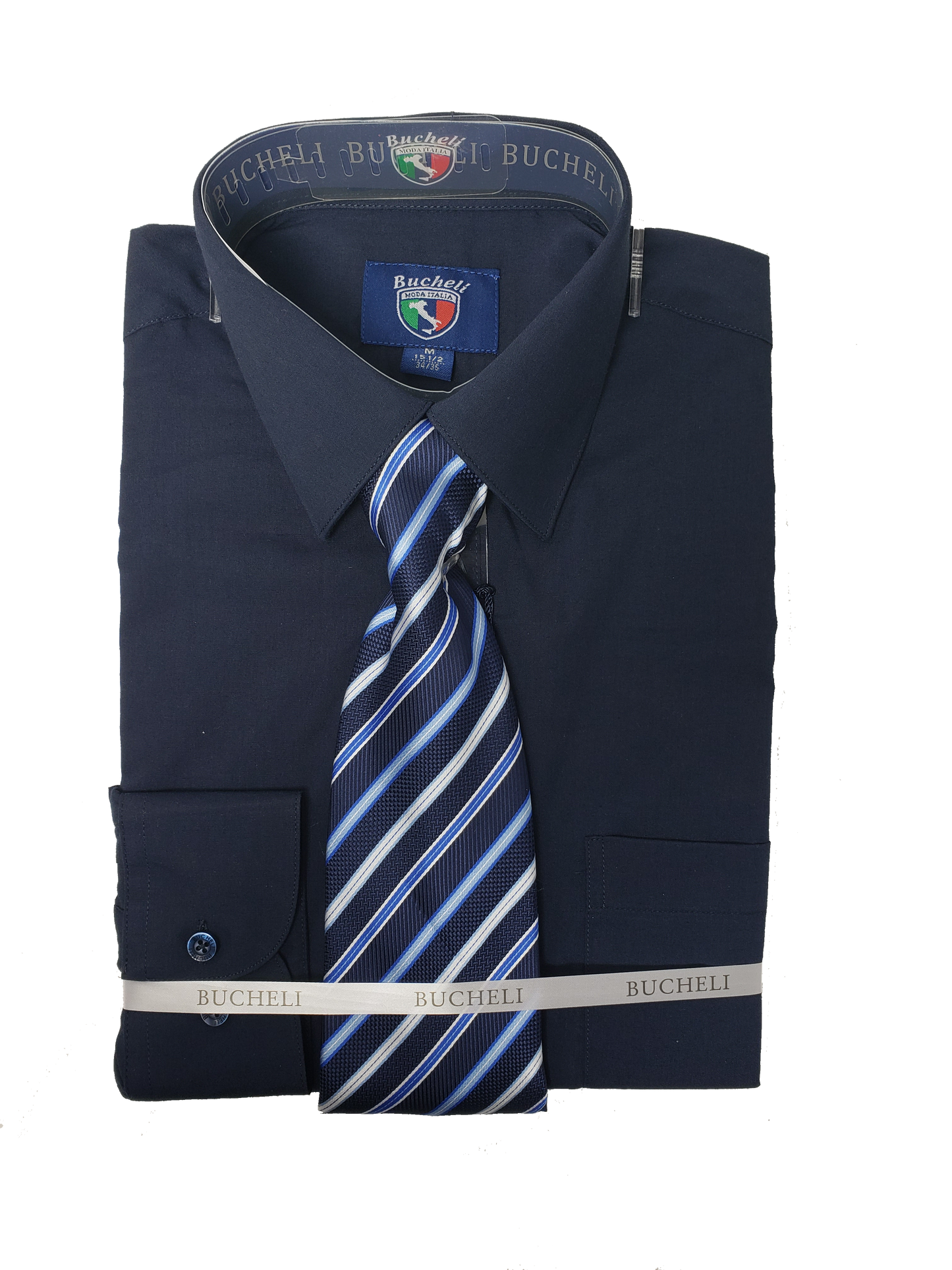 Men's 2-Piece Dress Shirt With Tie Set - Navy Blue