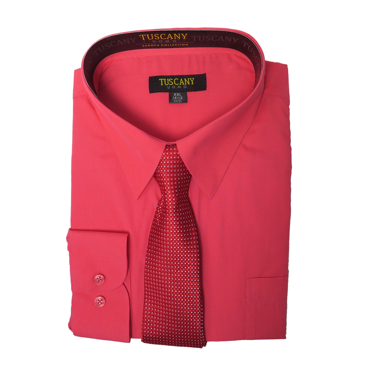Men's 2-Piece Dress Shirt With Tie Set - Coral Red