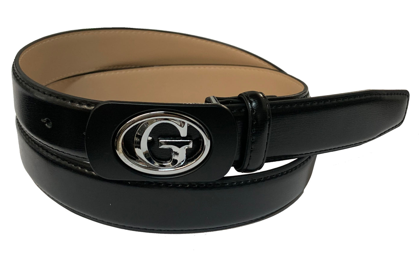 Men's Italian Steel "G" Buckle Black Leather Belt - G111
