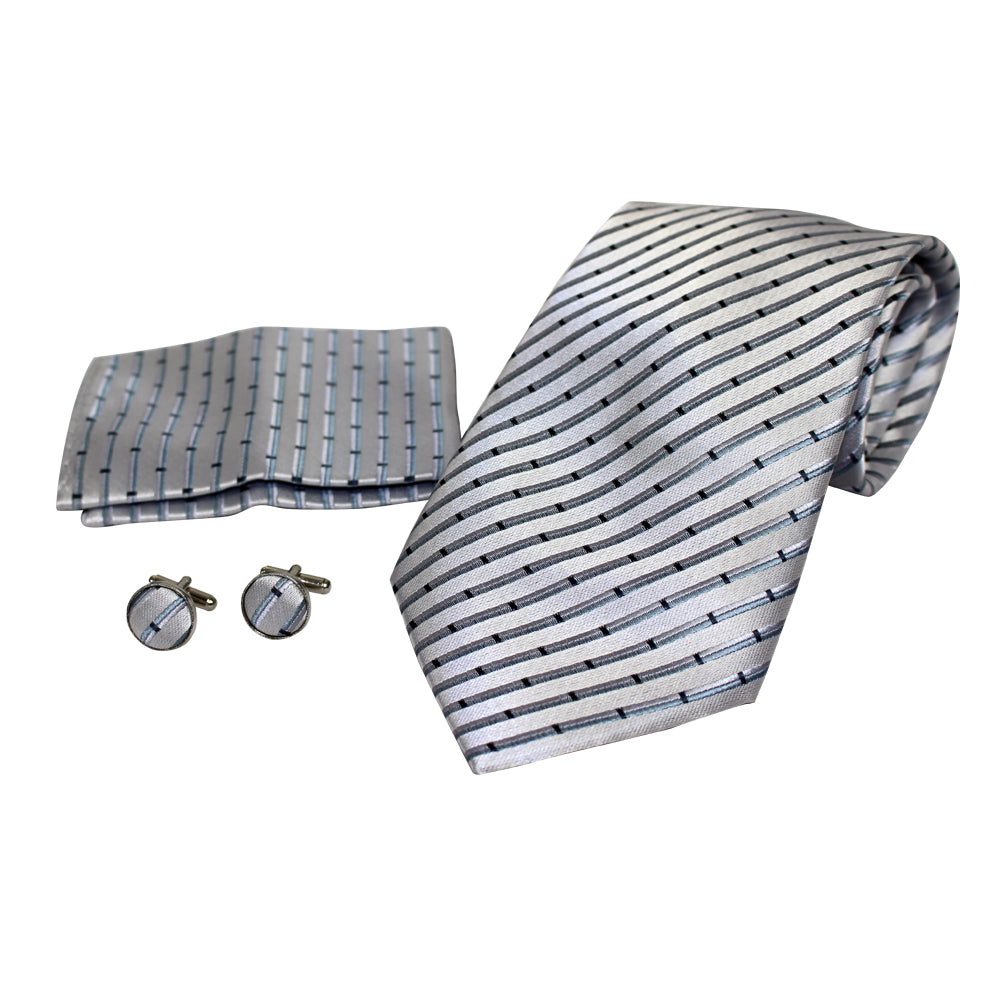 Men's Neck Tie, Pocket Square and Cufflinks Set - Assorted Colors/ Designs - BucheliUSA