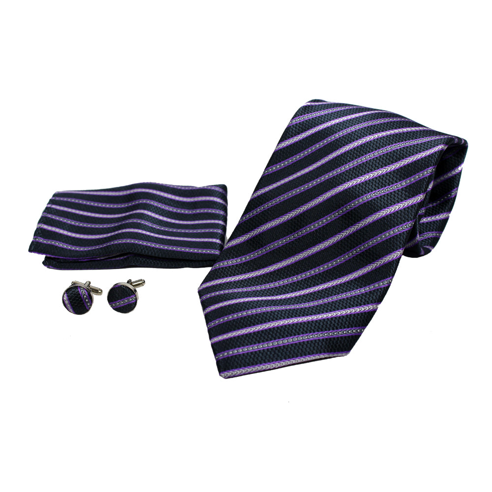 Men's Neck Tie, Pocket Square and Cufflinks Set - Assorted Colors/ Designs - BucheliUSA