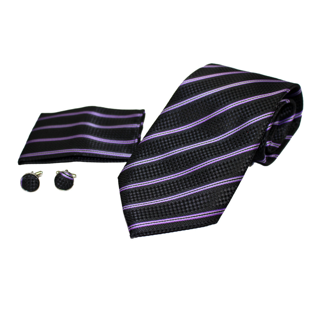 Men's Neck Tie, Pocket Square and Cufflinks Set - Assorted Colors/ Designs - BucheliUSA