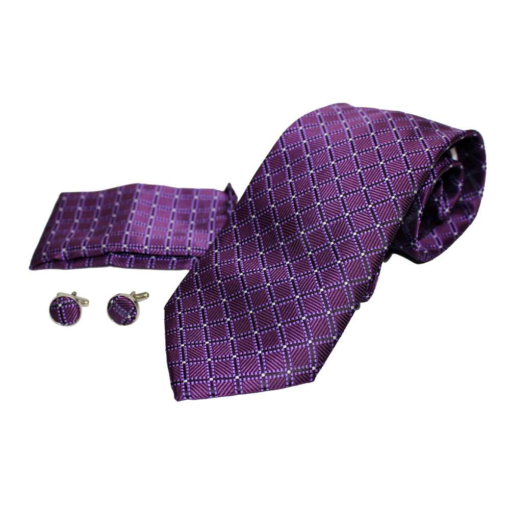 Men's Neck Tie, Pocket Square and Cufflinks Set - Assorted Colors/ Designs - BucheliUSA