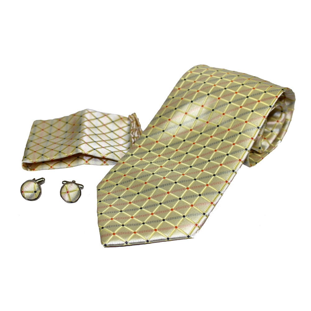 Men's Neck Tie, Pocket Square and Cufflinks Set - Assorted Colors/ Designs - BucheliUSA