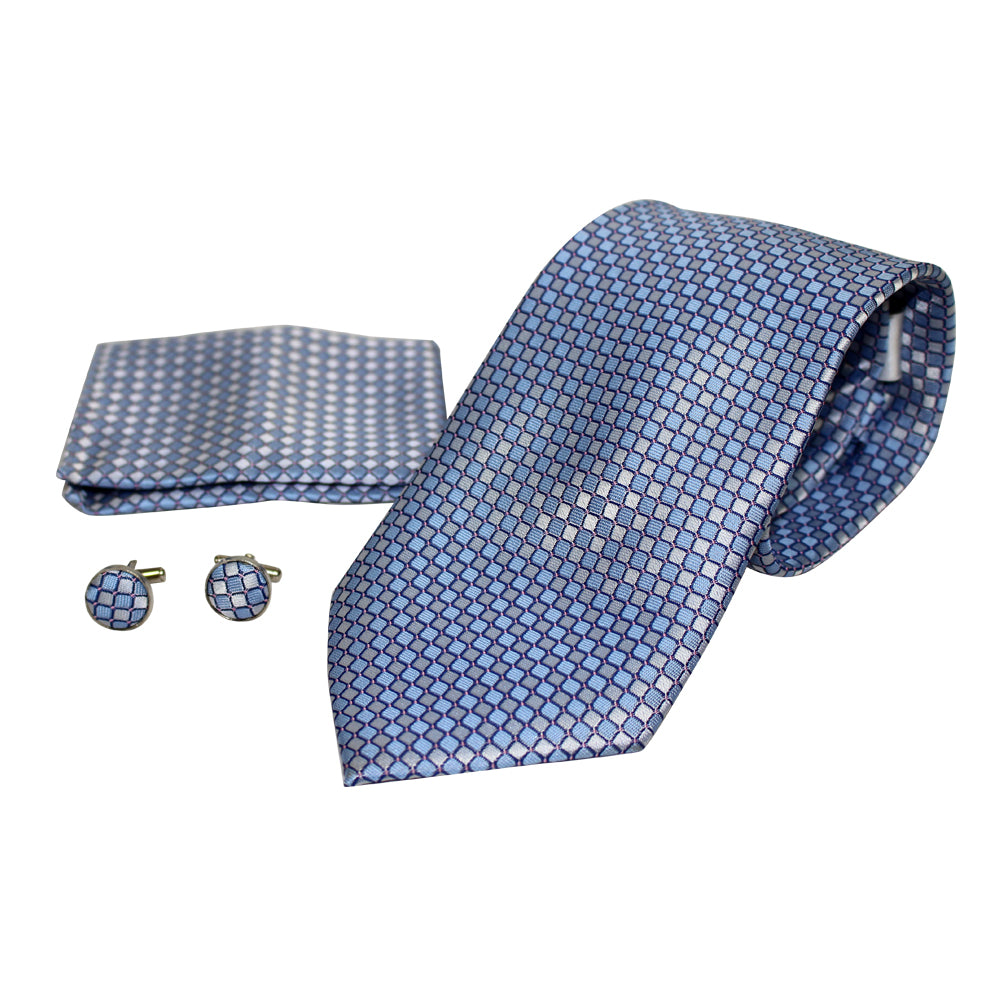 Men's Neck Tie, Pocket Square and Cufflinks Set - Assorted Colors/ Designs - BucheliUSA
