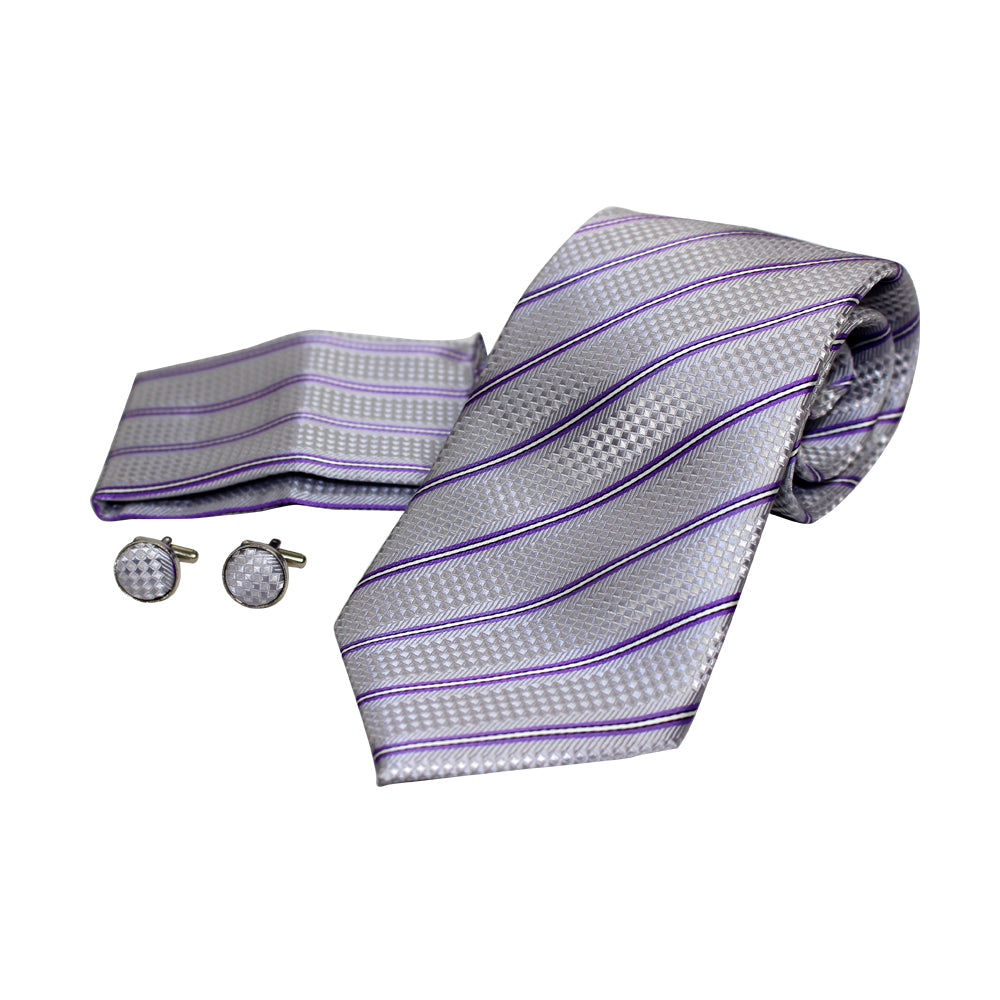 Men's Neck Tie, Pocket Square and Cufflinks Set - Assorted Colors/ Designs - BucheliUSA