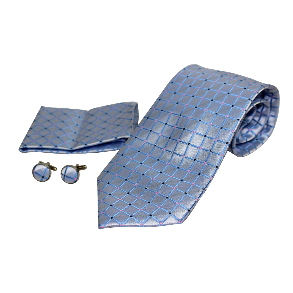 Men's Neck Tie, Pocket Square and Cufflinks Set - Assorted Colors/ Designs - BucheliUSA