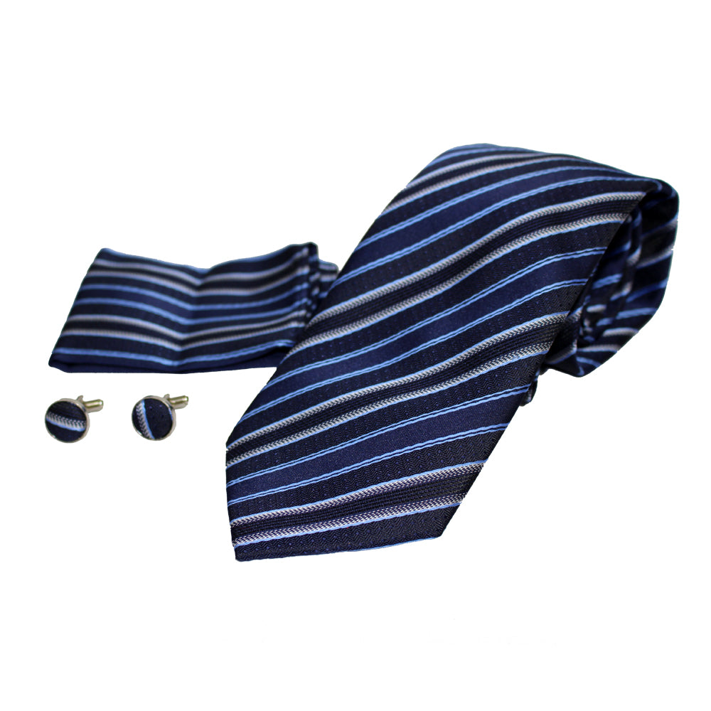 Men's Neck Tie, Pocket Square and Cufflinks Set - Assorted Colors/ Designs - BucheliUSA