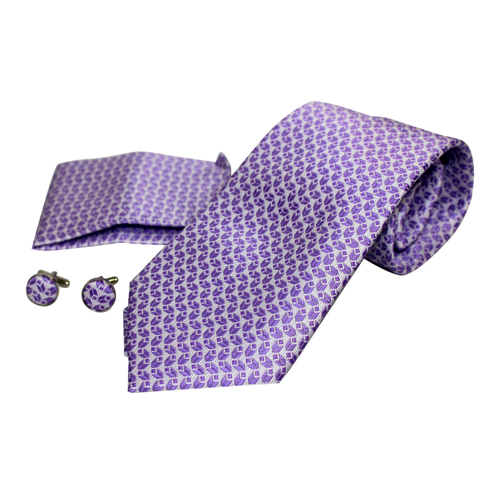 Men's Neck Tie, Pocket Square and Cufflinks Set - Assorted Colors/ Designs - BucheliUSA