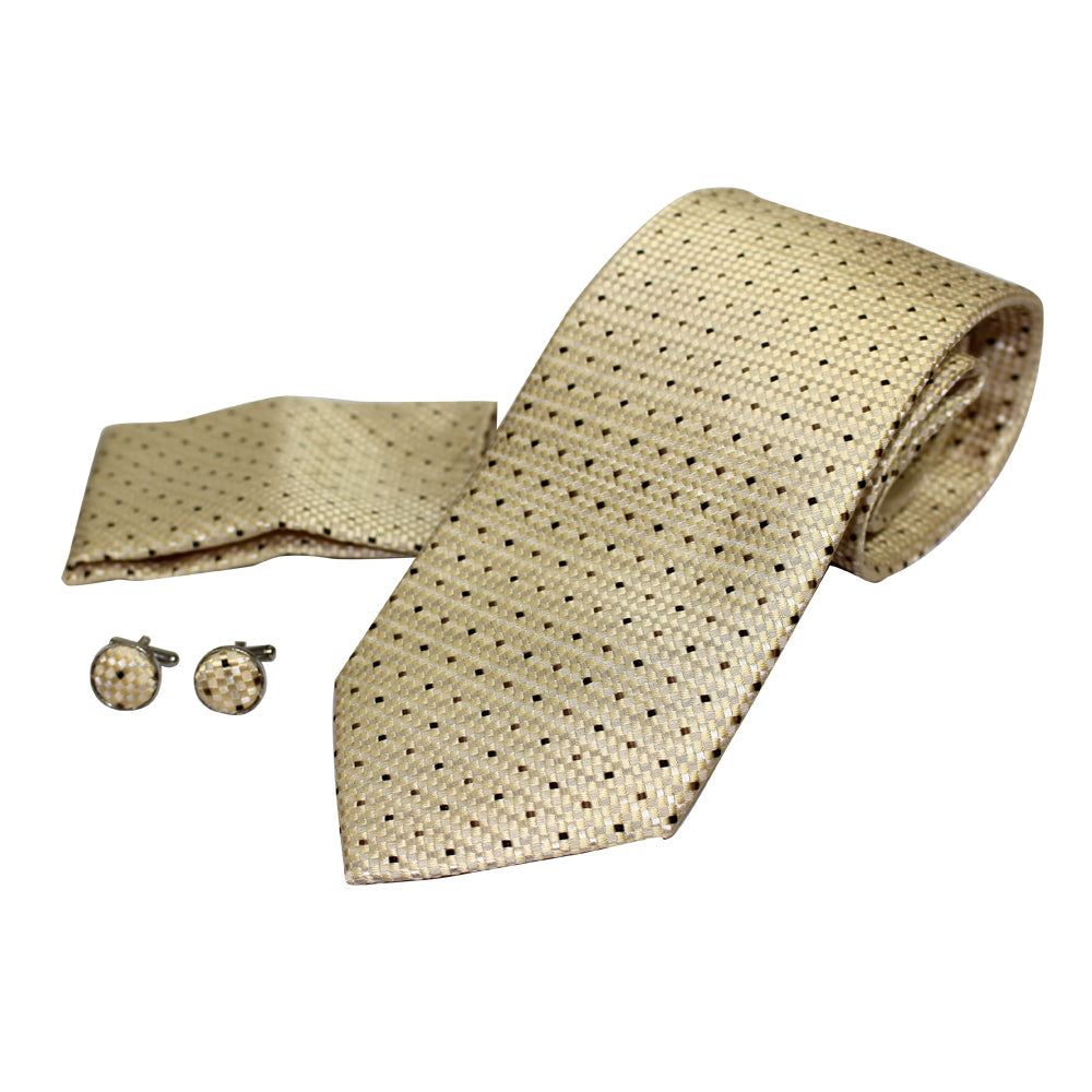 Men's Neck Tie, Pocket Square and Cufflinks Set - Assorted Colors/ Designs - BucheliUSA