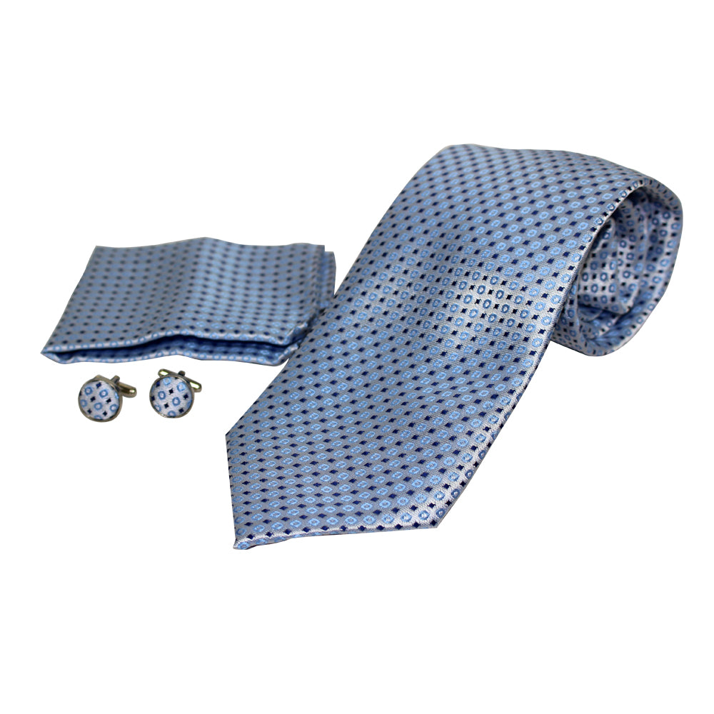 Men's Neck Tie, Pocket Square and Cufflinks Set - Assorted Colors/ Designs - BucheliUSA