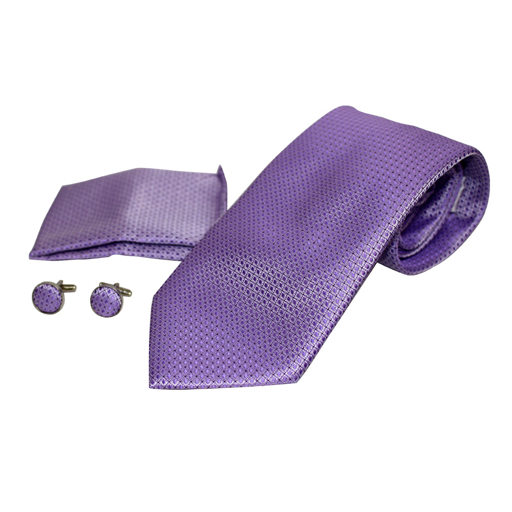 Men's Neck Tie, Pocket Square and Cufflinks Set - Assorted Colors/ Designs - BucheliUSA