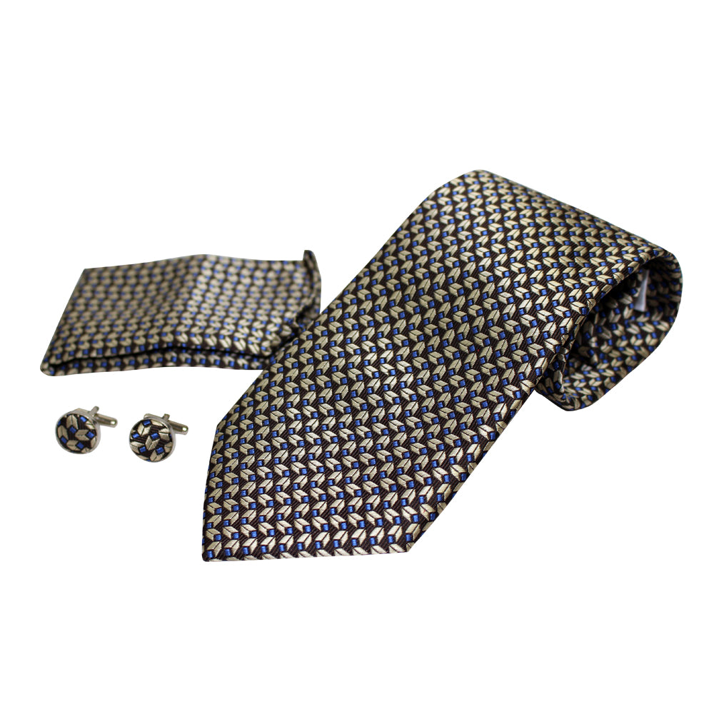 Men's Neck Tie, Pocket Square and Cufflinks Set - Assorted Colors/ Designs - BucheliUSA