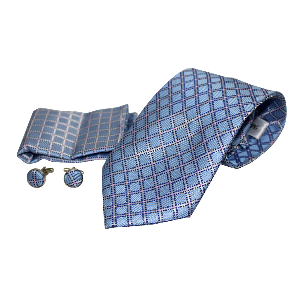 Men's Neck Tie, Pocket Square and Cufflinks Set - Assorted Colors/ Designs - BucheliUSA