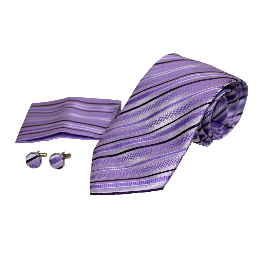 Men's Neck Tie, Pocket Square and Cufflinks Set - Assorted Colors/ Designs - BucheliUSA