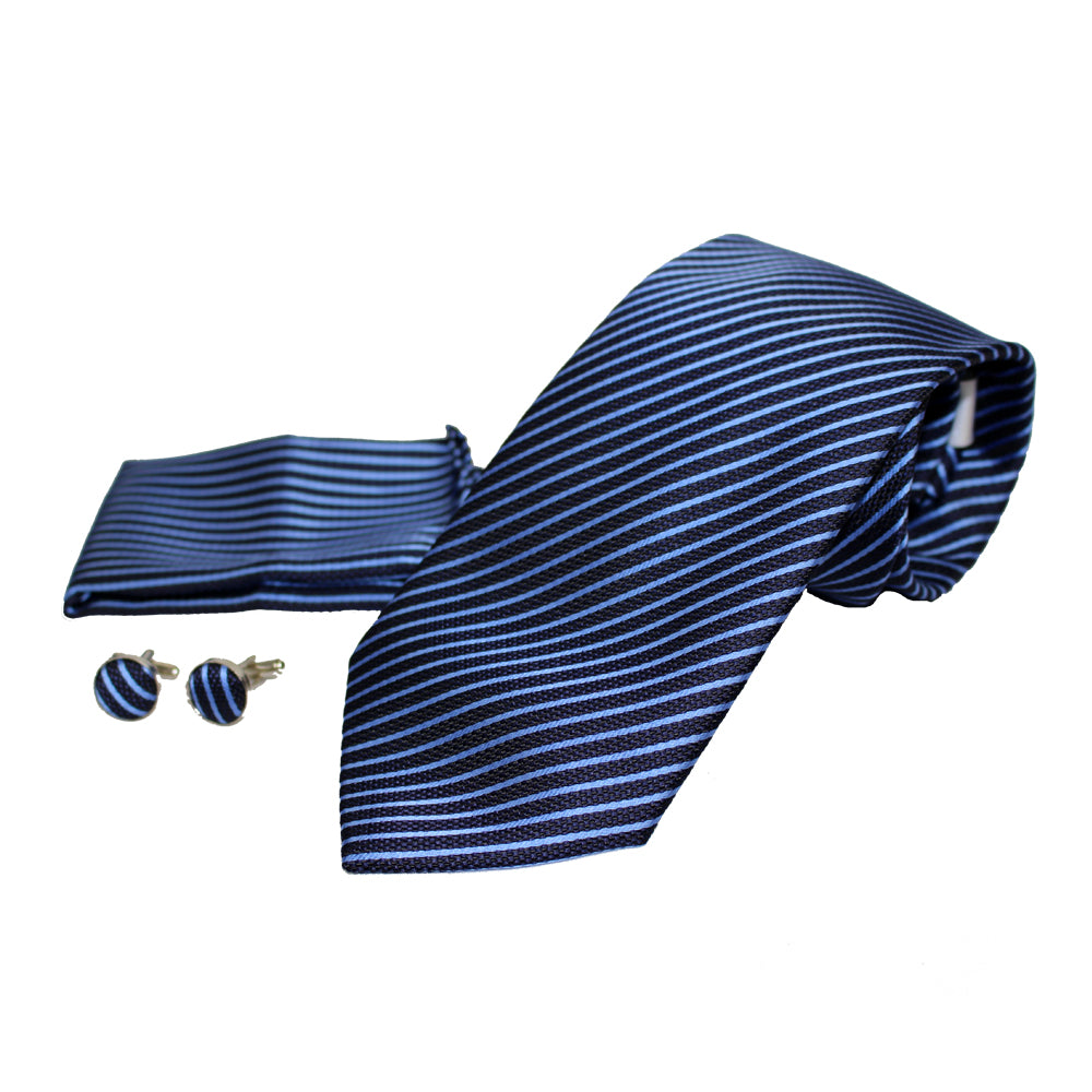 Men's Neck Tie, Pocket Square and Cufflinks Set - Assorted Colors/ Designs - BucheliUSA