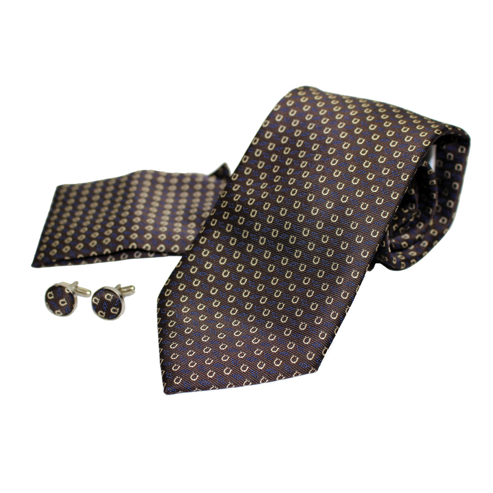 Men's Neck Tie, Pocket Square and Cufflinks Set - Assorted Colors/ Designs - BucheliUSA