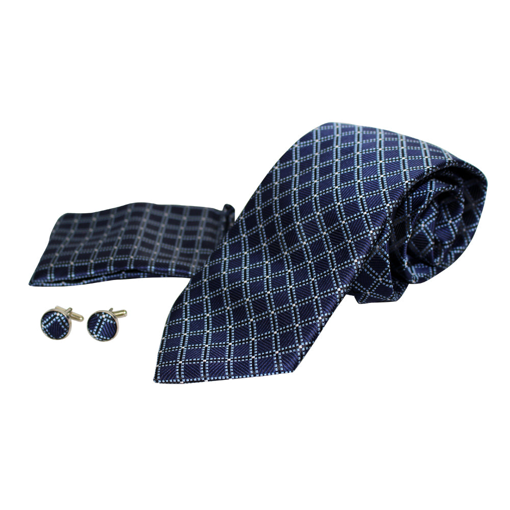 Men's Neck Tie, Pocket Square and Cufflinks Set - Assorted Colors/ Designs - BucheliUSA