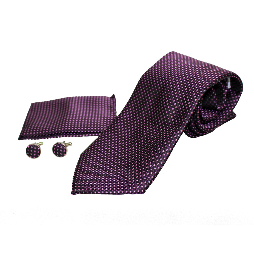 Men's Neck Tie, Pocket Square and Cufflinks Set - Assorted Colors/ Designs - BucheliUSA