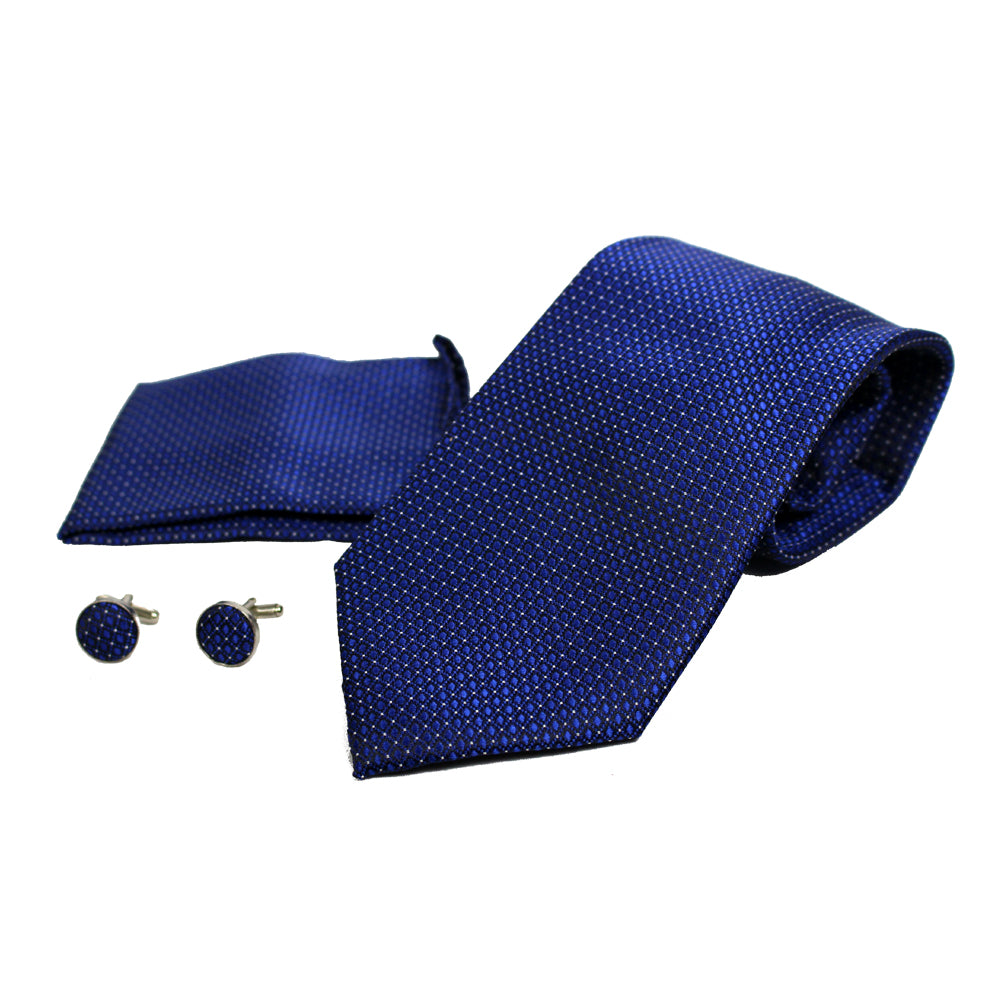 Men's Neck Tie, Pocket Square and Cufflinks Set - Assorted Colors/ Designs - BucheliUSA