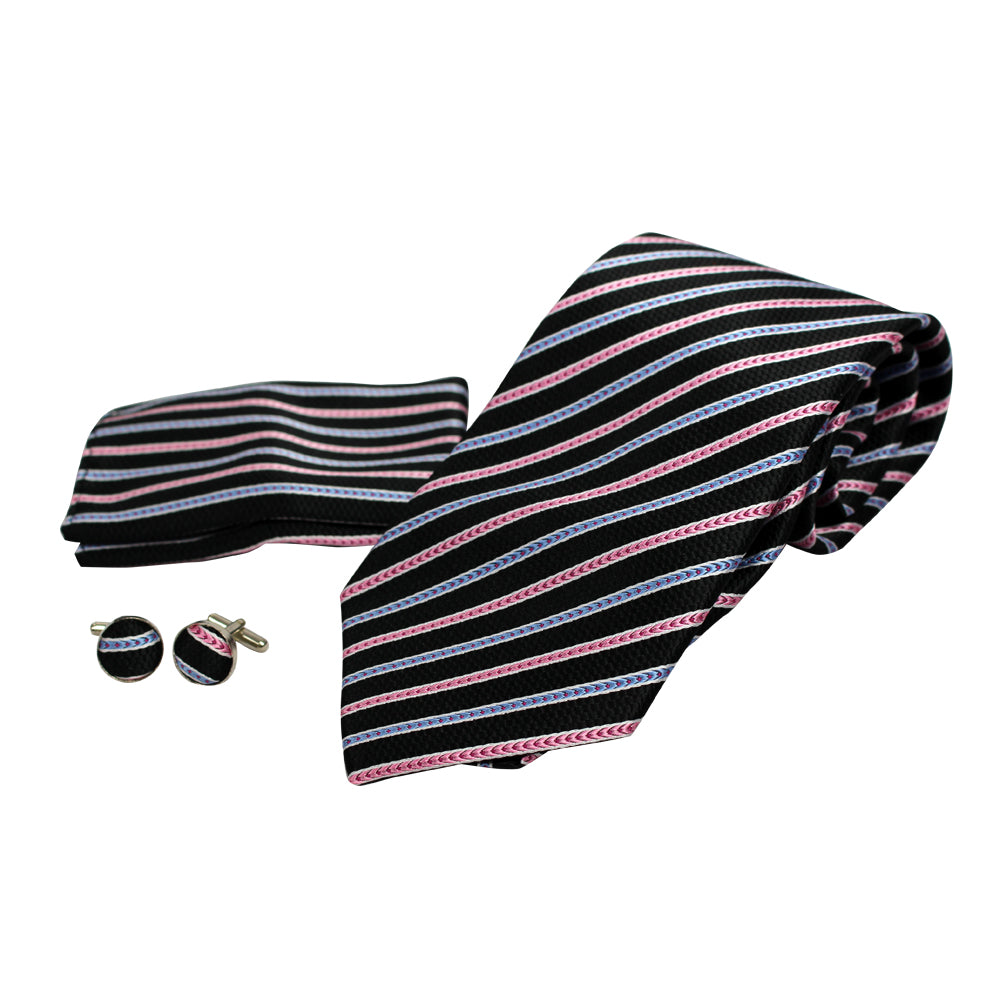 Men's Neck Tie, Pocket Square and Cufflinks Set - Assorted Colors/ Designs - BucheliUSA