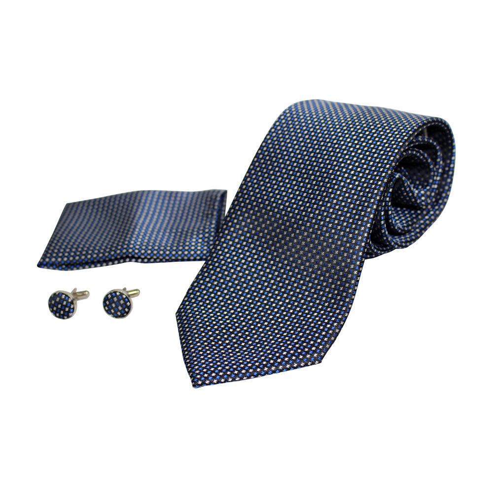 Men's Neck Tie, Pocket Square and Cufflinks Set - Assorted Colors/ Designs - BucheliUSA