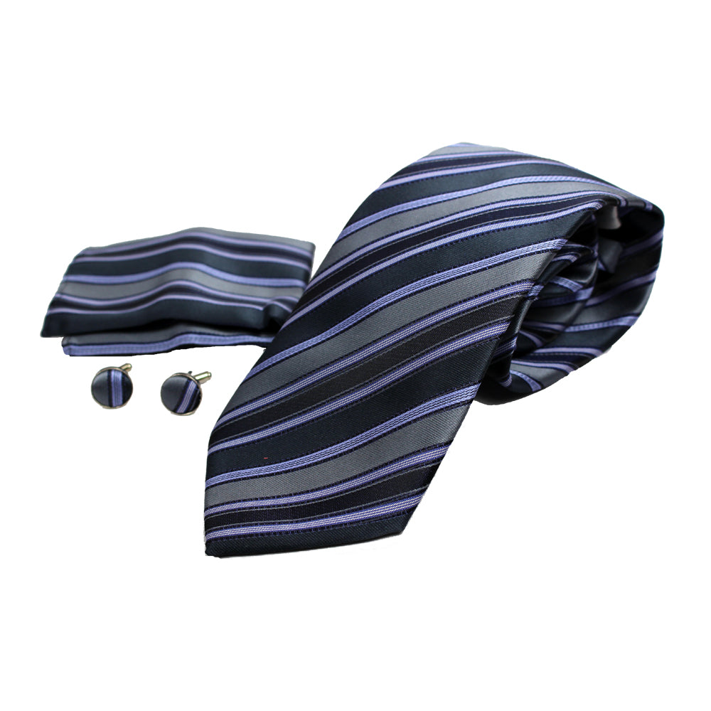 Men's Neck Tie, Pocket Square and Cufflinks Set - Assorted Colors/ Designs - BucheliUSA