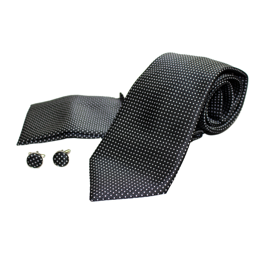 Men's Neck Tie, Pocket Square and Cufflinks Set - Assorted Colors/ Designs - BucheliUSA