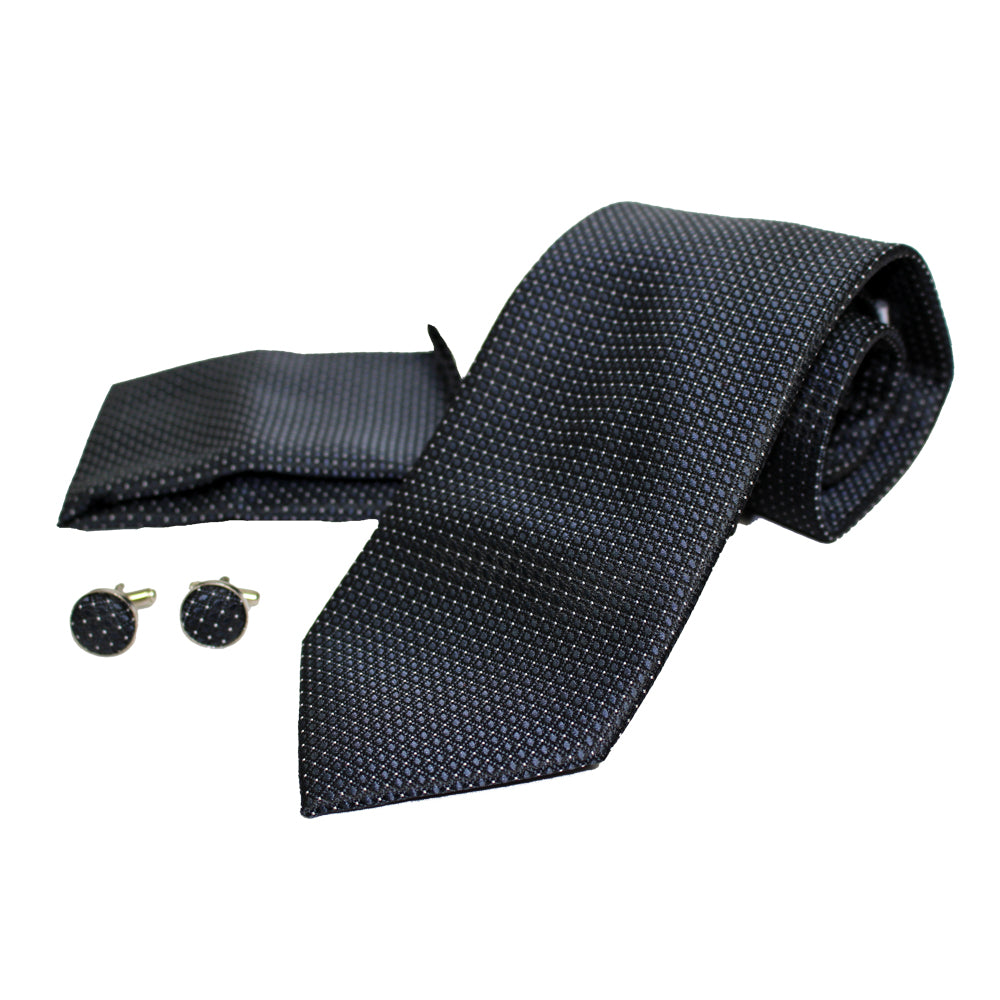 Men's Neck Tie, Pocket Square and Cufflinks Set - Assorted Colors/ Designs - BucheliUSA