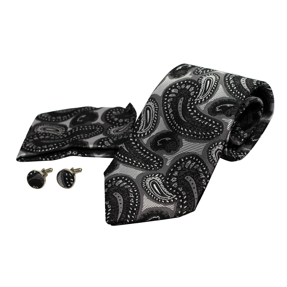 Men's Neck Tie, Pocket Square and Cufflinks Set - Assorted Colors/ Designs - BucheliUSA