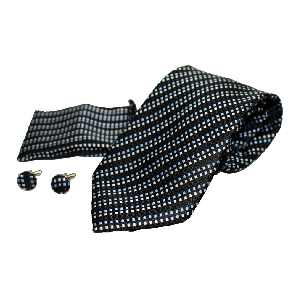 Men's Neck Tie, Pocket Square and Cufflinks Set - Assorted Colors/ Designs - BucheliUSA