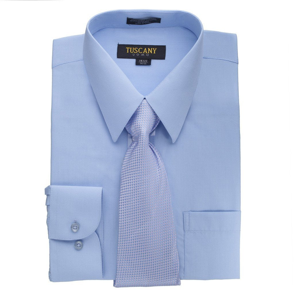 Men's 2-Piece Dress Shirt With Tie Set  - TC102 LIGHT BLUE - BucheliUSA