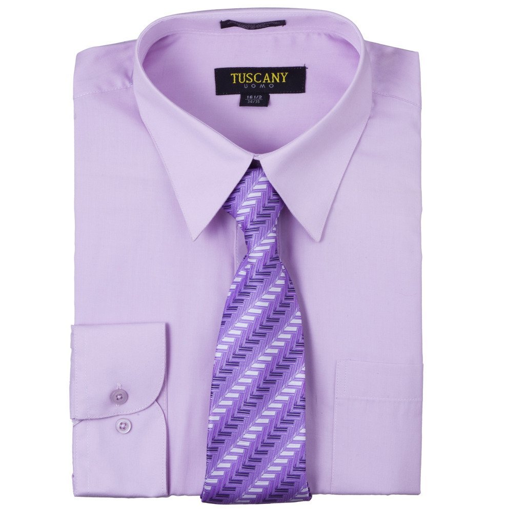 Men's 2-Piece  Dress Shirt With Tie Set - TC102 LILAC - BucheliUSA