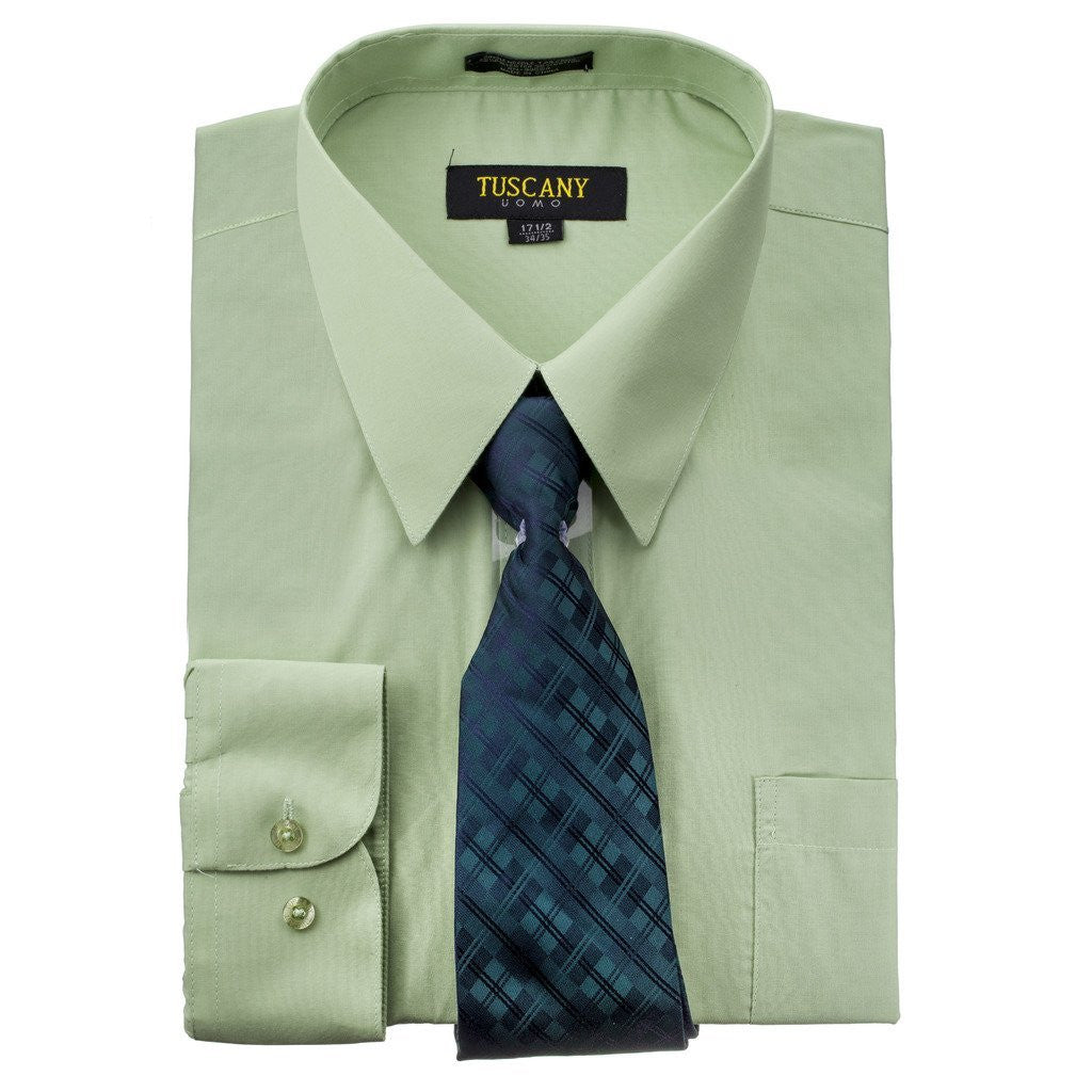 Men's 2-Piece Dress Shirt With Tie Set - TC102 MINT - BucheliUSA