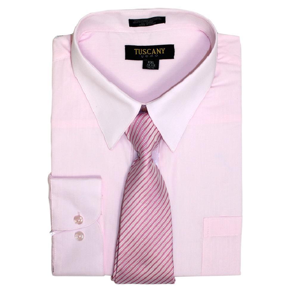 Men's 2-Piece Dress Shirt With Tie Set - Pink