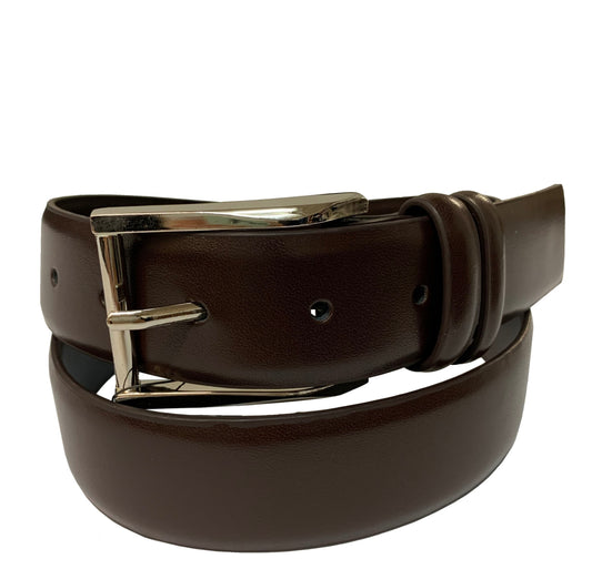 Men's Genuine Leather Dress Belt w/Stainless Steel Buckle - UB3509 - Brown