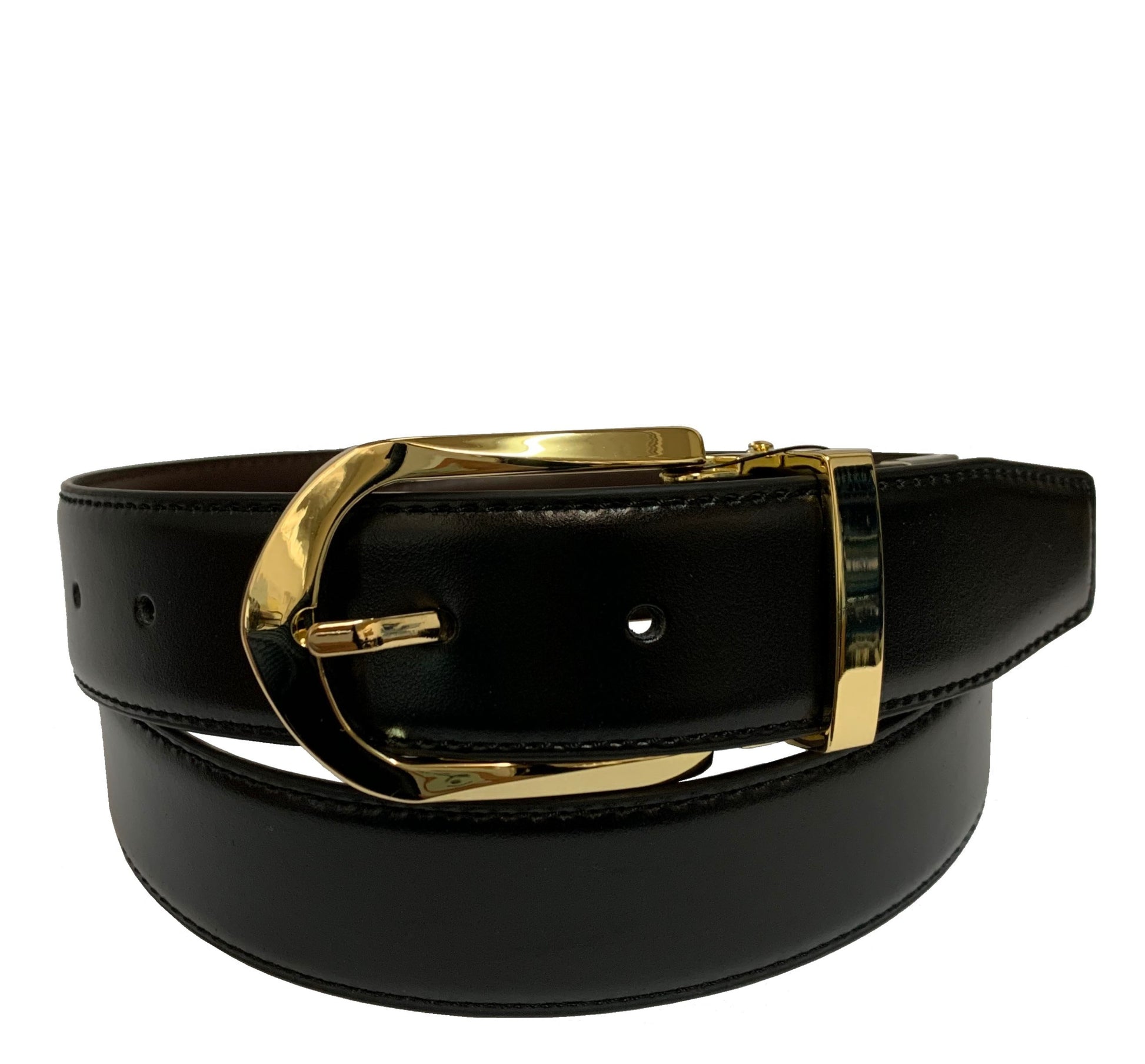 Men's Luxe Leather Reversible Dress Belt w/Metallic Gold Buckle- UB418 - BucheliUSA