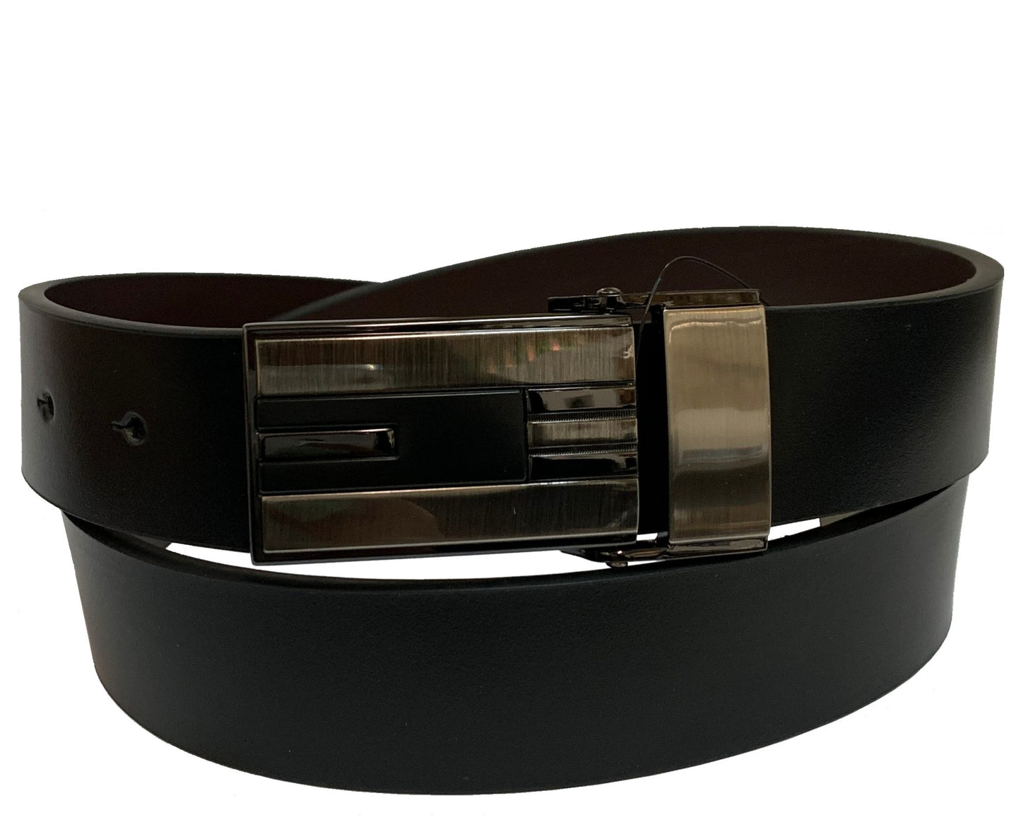 Men's  Genuine Leather Reversible Belt w/Sleek Metal Buckle - UB842