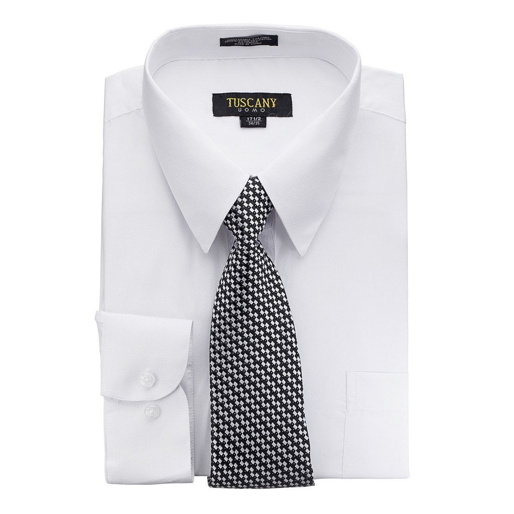 Men's 2-Piece Dress Shirt With Tie Set - TC102 WHITE - BucheliUSA