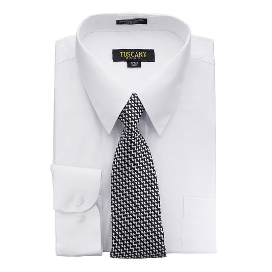 Men's 2-Piece Dress Shirt With Tie Set - TC102 WHITE - BucheliUSA