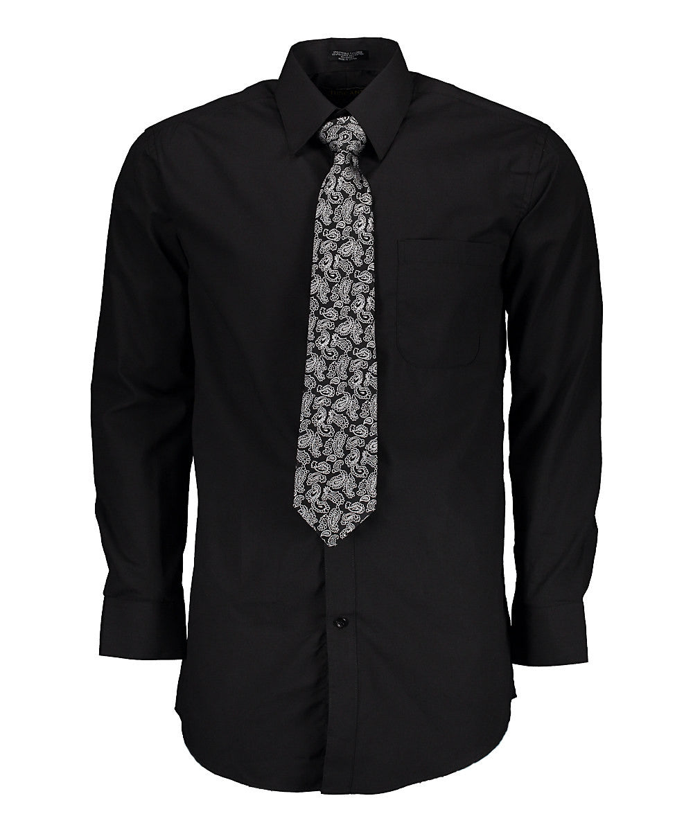 Men's 2-Piece Dress Shirt With Tie Set - TC102 BLACK - BucheliUSA